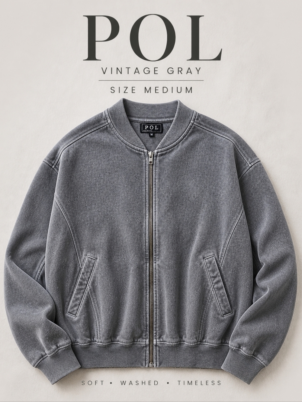 POL Vintage Gray Zip Up Sweatshirt Jacket Size M Soft Washed Casual Boho